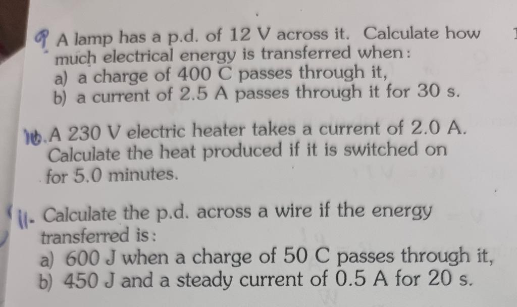 Solved 9. A lamp has a p.d. of 12 V across it. Calculate how