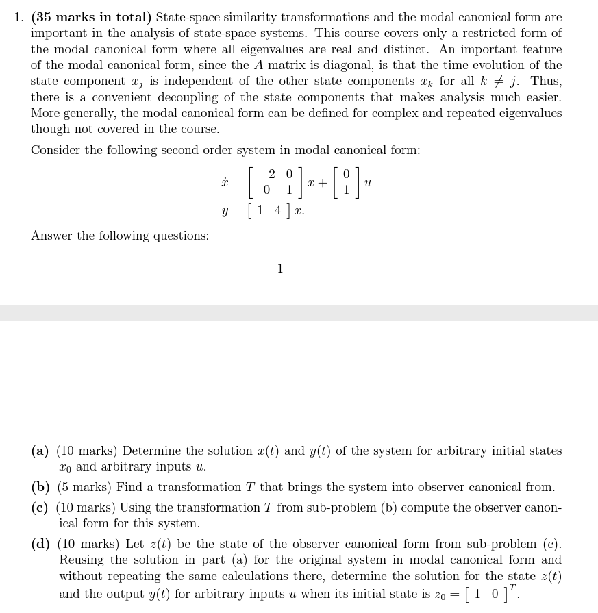 1. (35 marks in total) State-space similarity | Chegg.com
