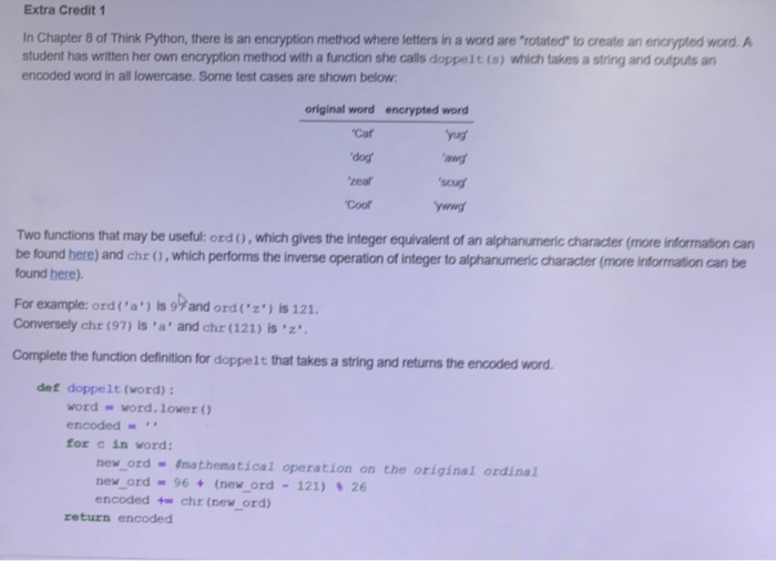 Solved Extra Credit 1 In Chapter 8 of Think Python, there is | Chegg.com