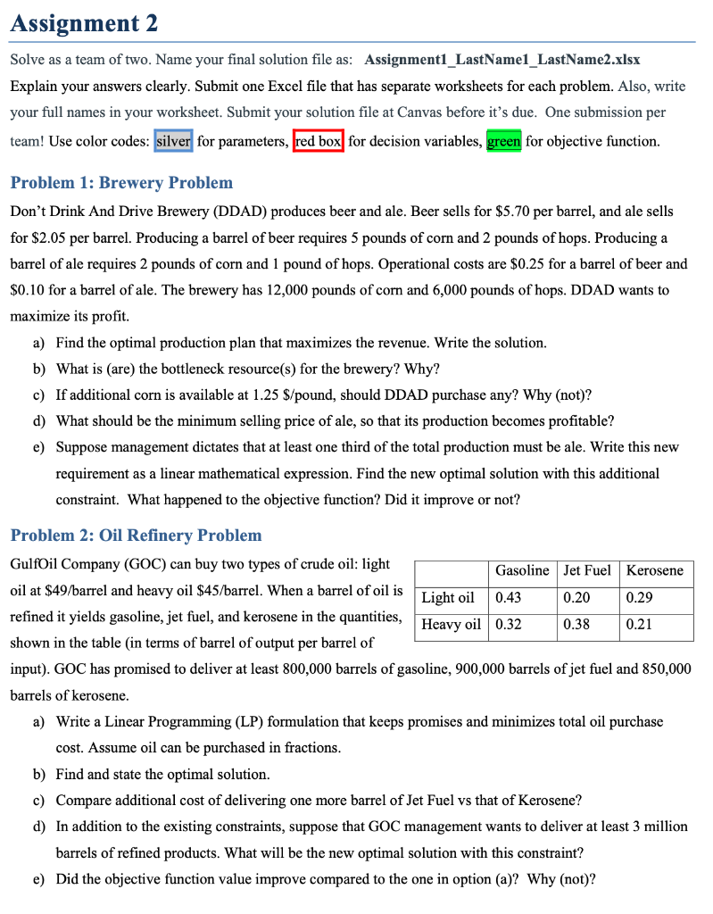 Solved Assignment 2 Solve as a team of two. Name your final | Chegg.com