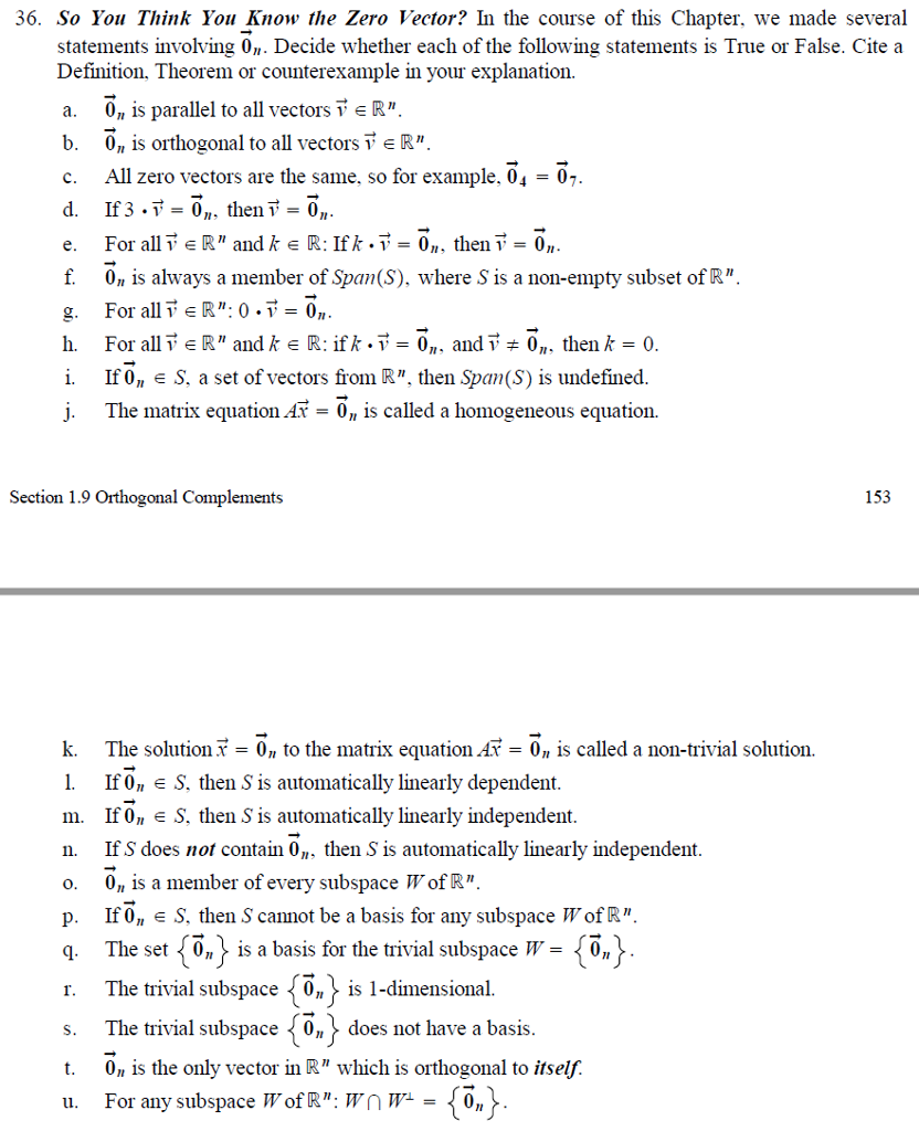 Solved 36. So You Think You Know The Zero Vector? In The | Chegg.com