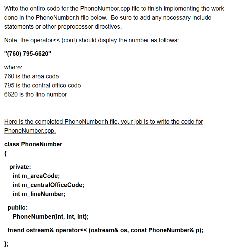 Solved Write the entire code for the Phone Number.cpp file | Chegg.com