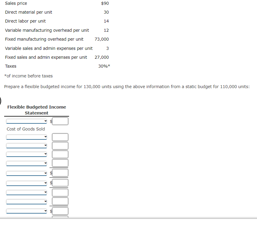 Solved Prepare A Flexible Budgeted Income For 130,000 Units | Chegg.com