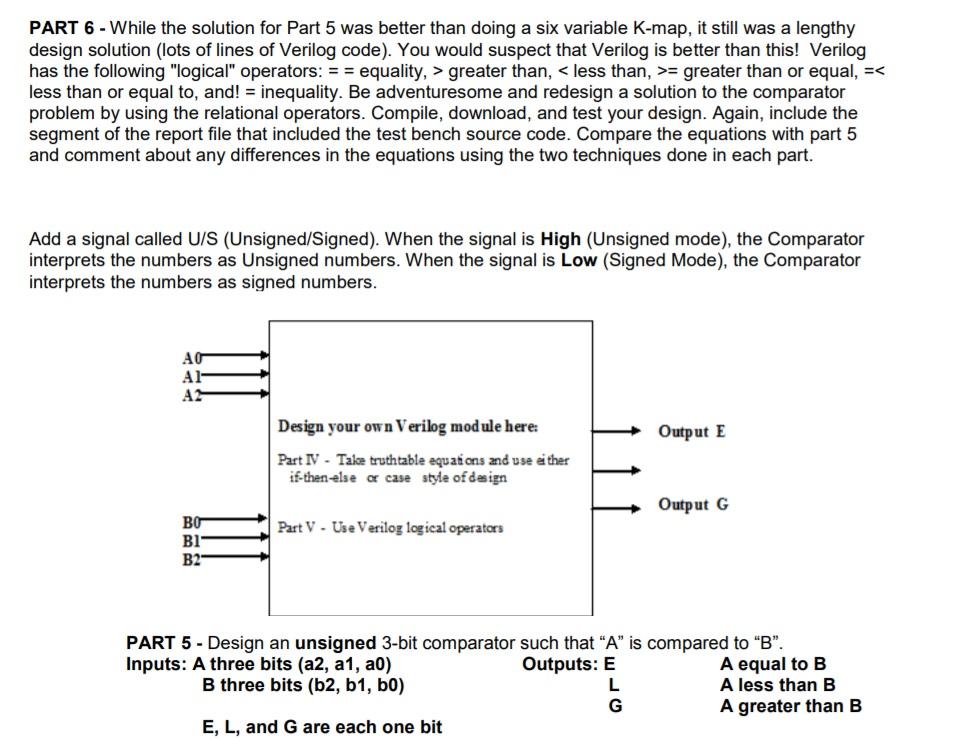 Solved PART 5 - Design an unsigned 3-bit comparator such | Chegg.com