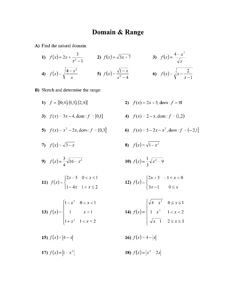 Solved Domain Range A Find The Natural Domain 3 1 F Chegg Com