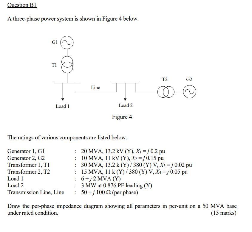 Solved Question B1 A three-phase power system is shown in | Chegg.com