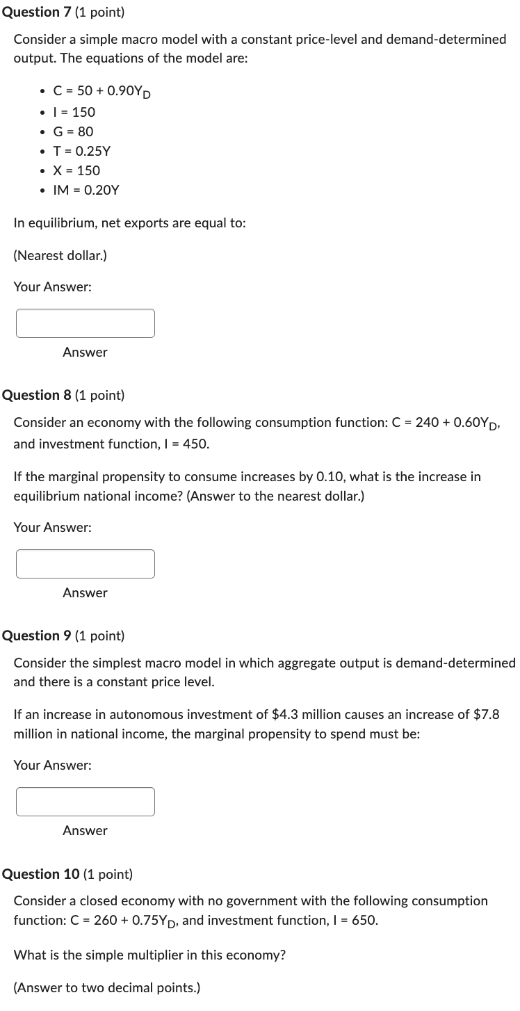 Solved Consider A Simple Macro Model With A Constant | Chegg.com