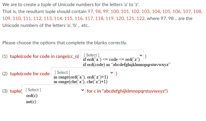 Solved We are to create a tuple of Unicode numbers for the | Chegg.com