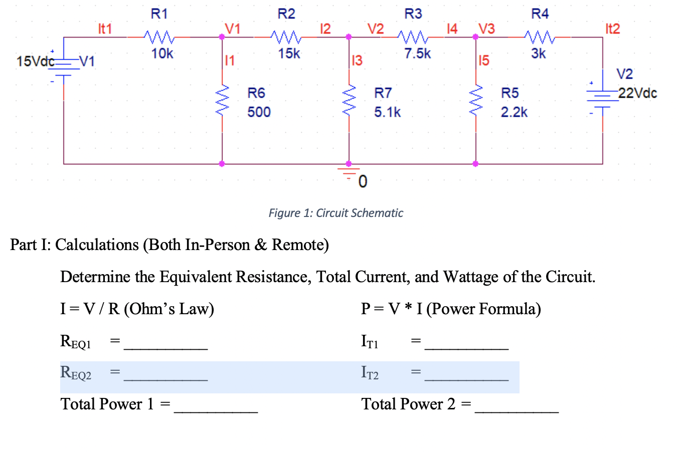 Troubleshooting Circuits R1 R2 R3 R4 Solved R1 R2 R3 R4 It1 V1 12 V2 14 V3 It2 10k 15Vdc_11 7.5k | Chegg.com