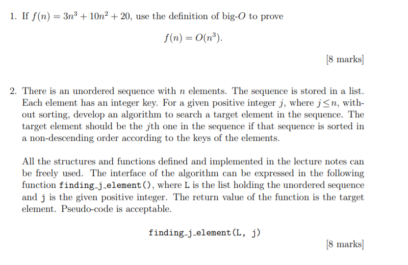 Solved 1 If F N 3n3 10n Use The Definition O Chegg Com