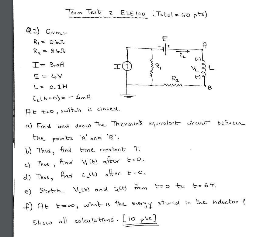 Solved Term Test 2 ElEl0o (Total =50pts ) Q1) Given:- | Chegg.com