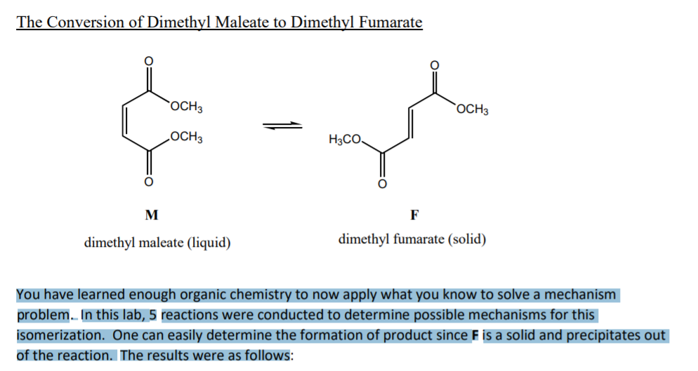 Solved The Conversion of Dimethyl Maleate to Dimethyl | Chegg.com