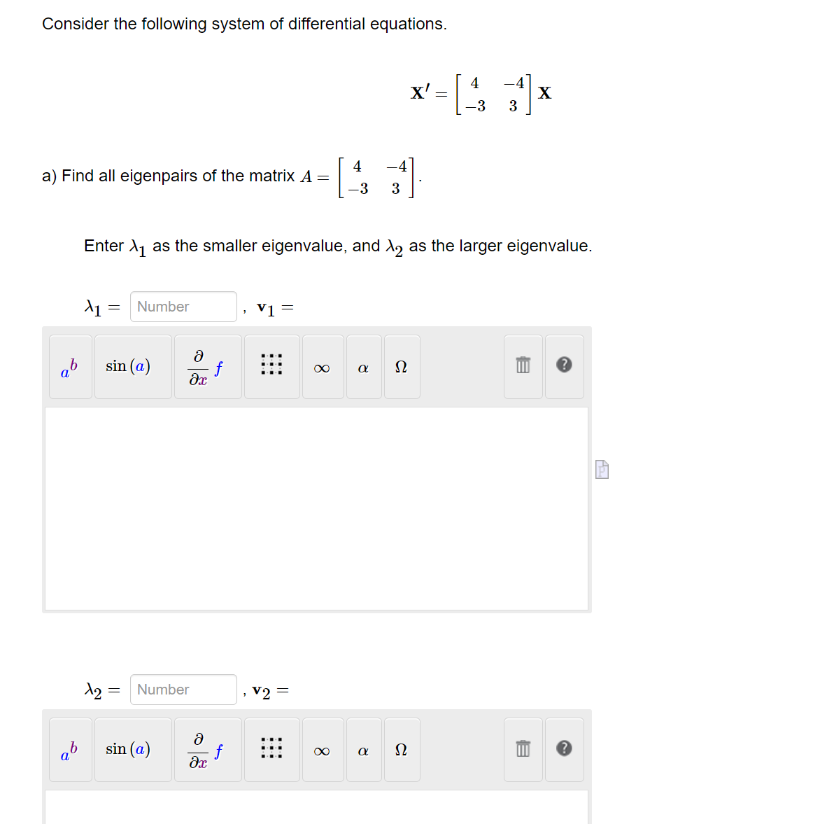 Solved Consider the following system of differential | Chegg.com