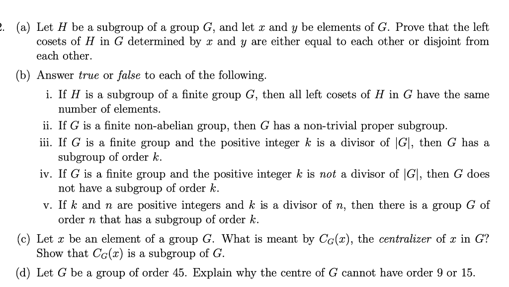 Solved (a) Let H Be A Subgroup Of A Group G, And Let X And Y | Chegg.com