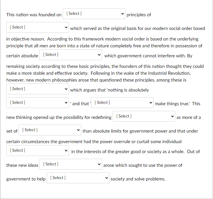 This nation was founded on Select ] principles of | Chegg.com