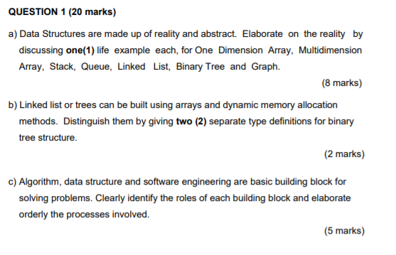 Solved QUESTION 1 (20 marks) a) Data Structures are made up | Chegg.com