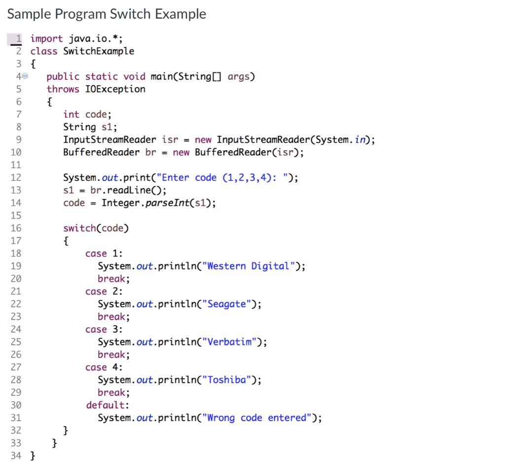 Switch Statement Compare Java