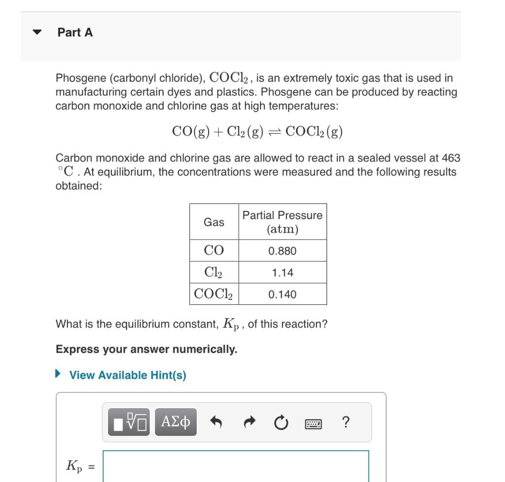 Solved Phosgene Carbonyl Chloride Cocl2 Is An Extremely