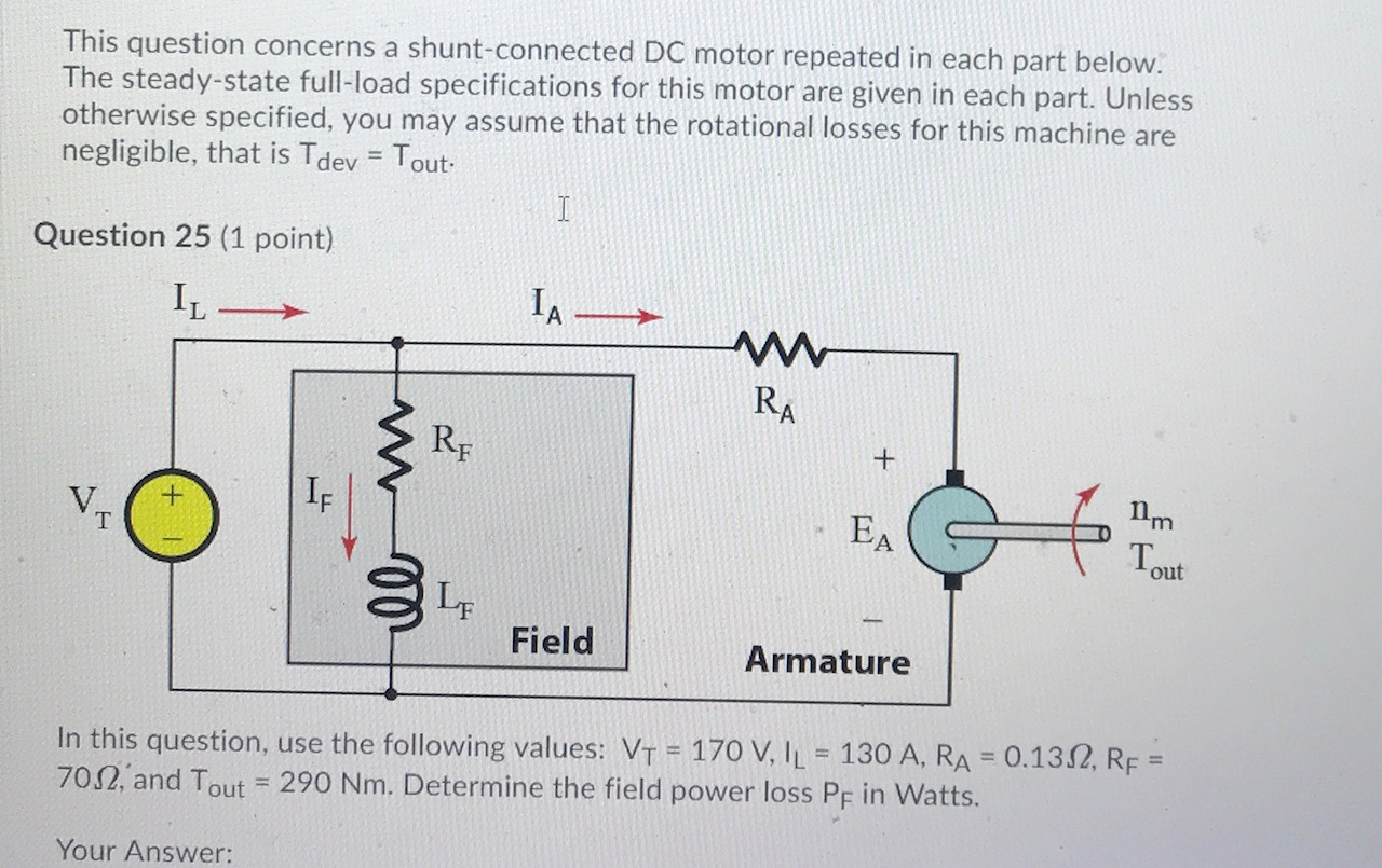 Solved This question concerns a shuntconnected DC motor