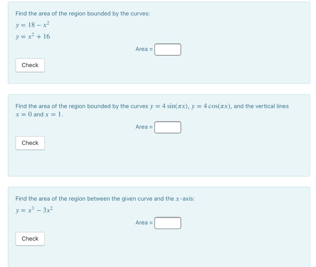 find the area of the region bounded by the curves calculator