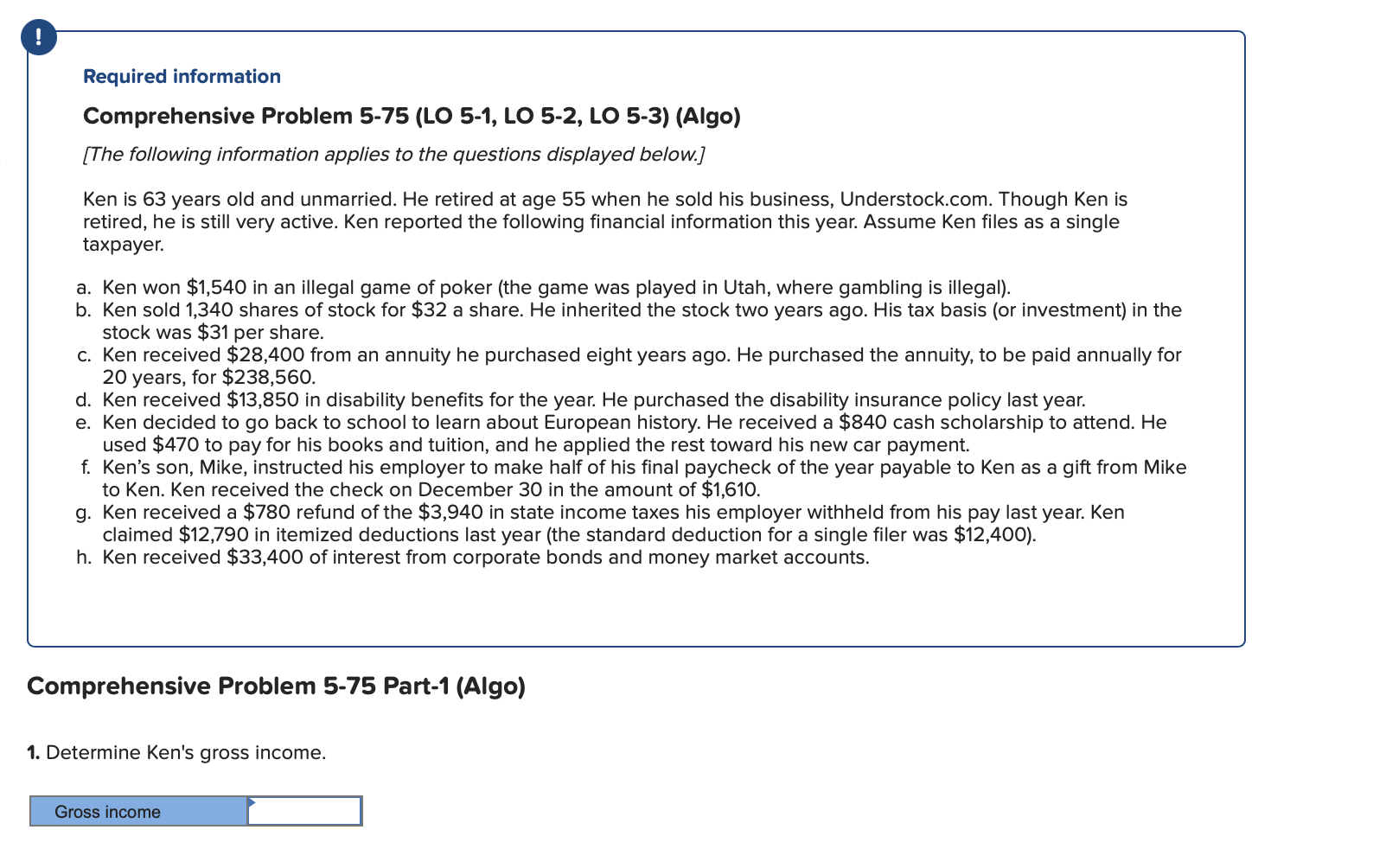 Solved ! Required Information Comprehensive Problem 5-75 (LO | Chegg.com