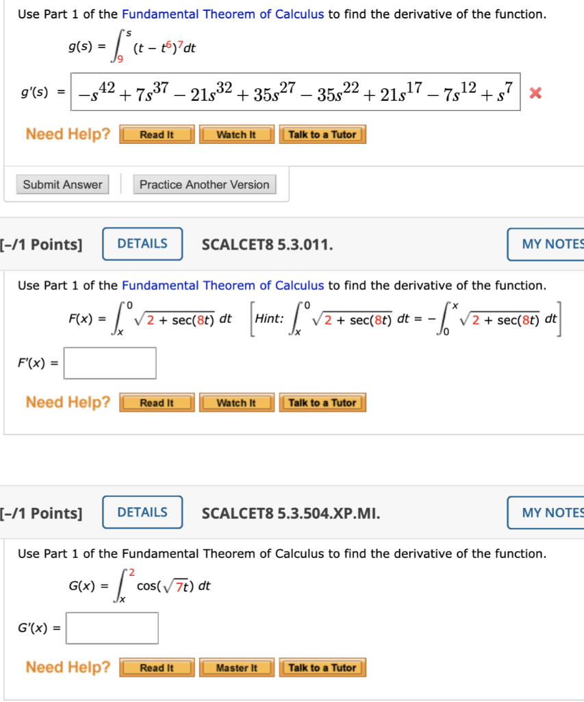 Solved Use Part 1 Of The Fundamental Theorem Of Calculus