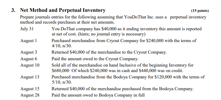 Solved 3. Net Method And Perpetual Inventory (15 Points) | Chegg.com