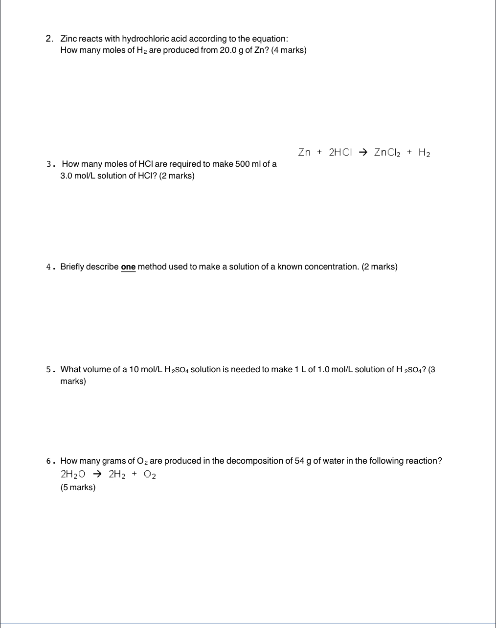 Solved 2. Zinc reacts with hydrochloric acid according to | Chegg.com