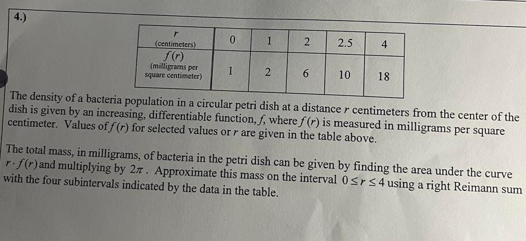 Solved The density of a bacteria population in a circular | Chegg.com