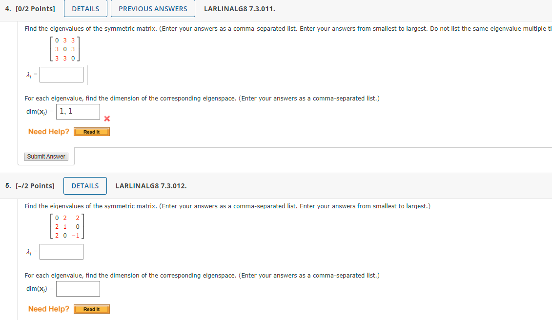 Solved 4 0 2 Points DETAILS PREVIOUS ANSWERS LARLINALG8 Chegg