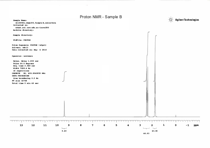Solved Proton NMR - Sample B Agilent Technologies Sample | Chegg.com