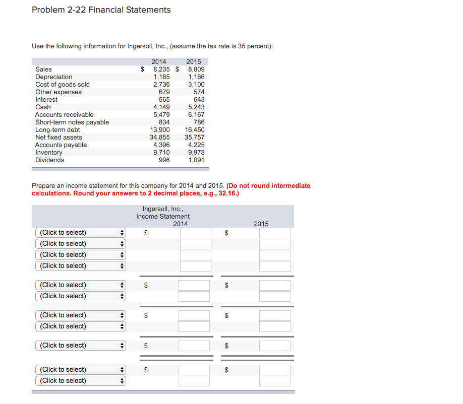 Solved Problem 2-22 Financial Statements Use The Following | Chegg.com