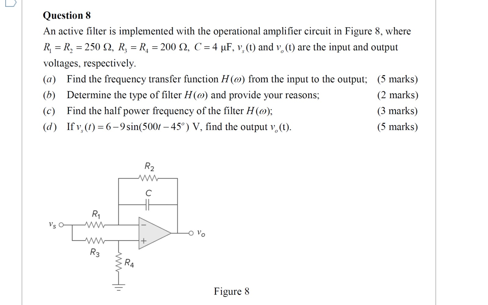 Solved ין Question 8 An active filter is implemented with | Chegg.com