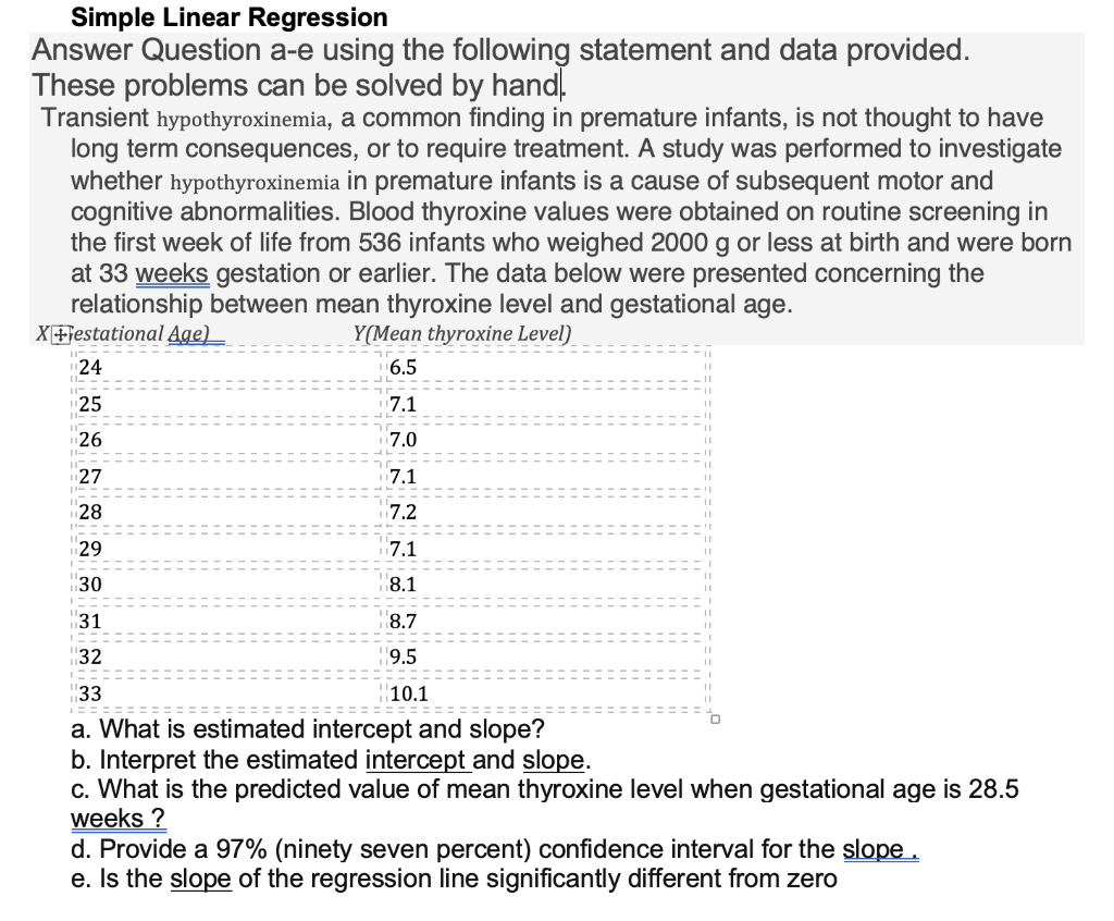 Solved Simple Linear Regression Answer Question a-e using | Chegg.com