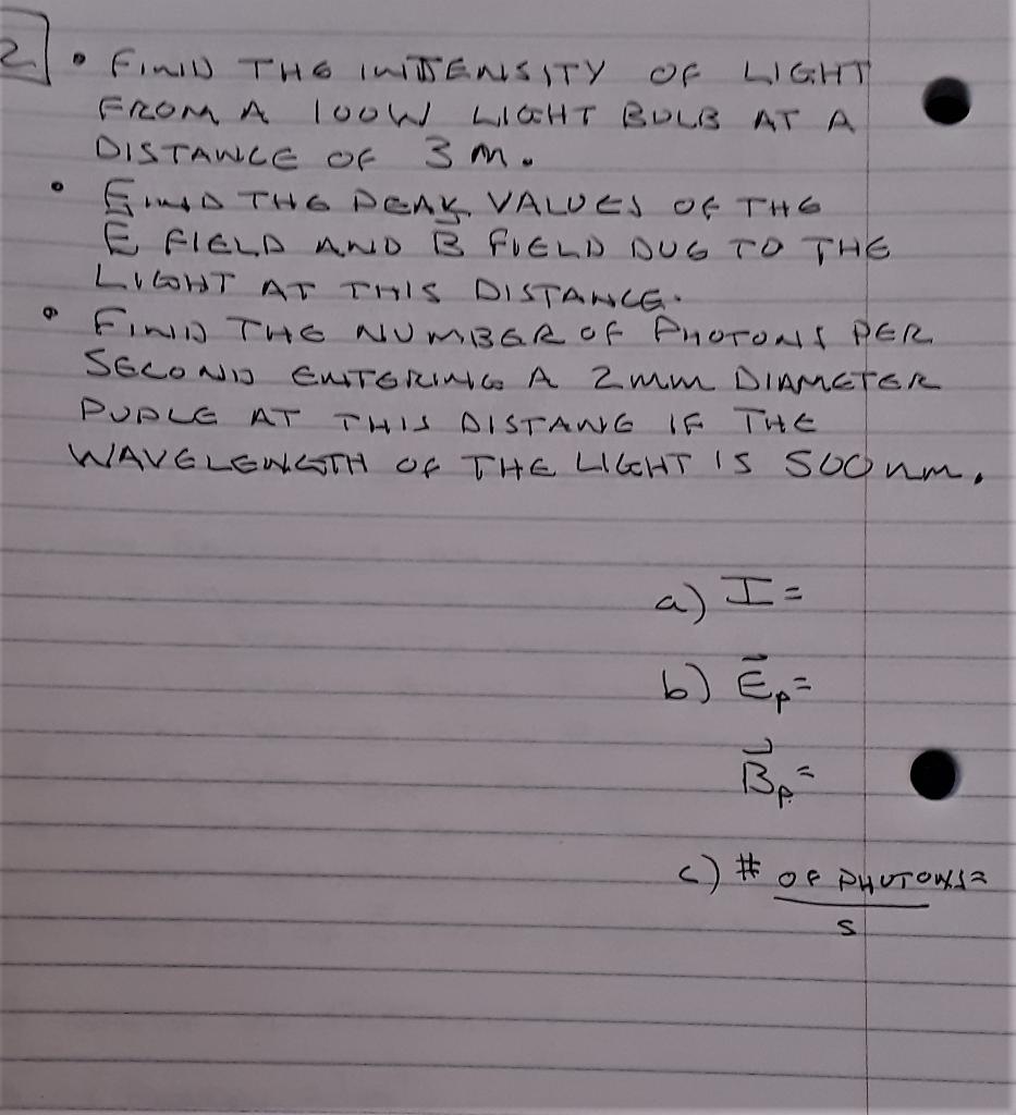Solved O • Finl THE INTENSITY се LIGHT FROM A looW LIGHT | Chegg.com