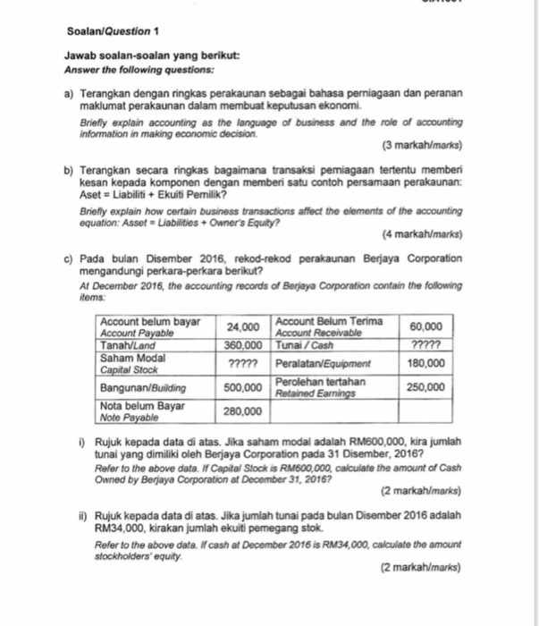 Solved Soalan/Question 1 Jawab soalansoalan yang berikut  Chegg.com