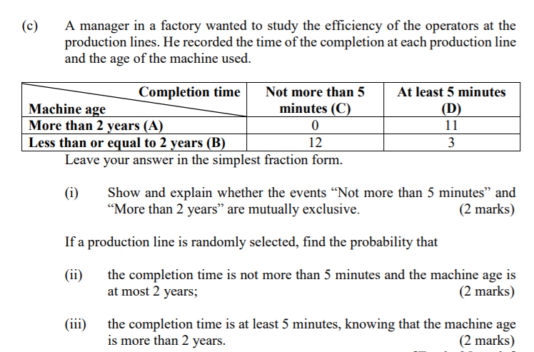 Solved (c) A manager in a factory wanted to study the | Chegg.com