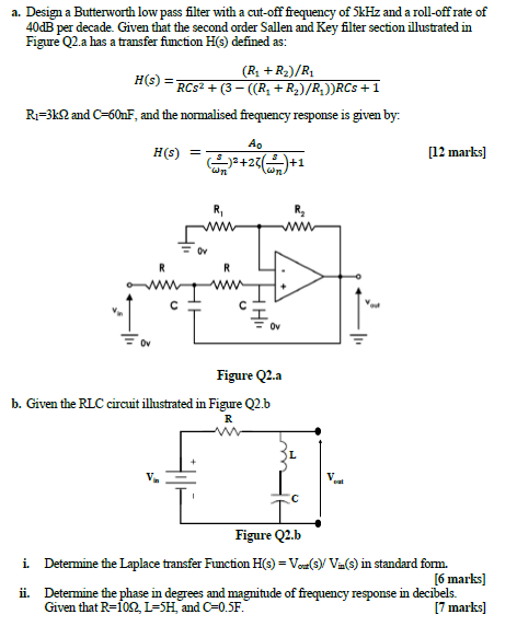 Solved a. Design a Butterworth low pass filter with a | Chegg.com