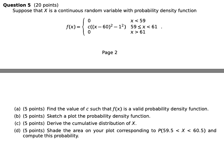 Solved Question 5 (20 points) Suppose that X is a continuous | Chegg.com
