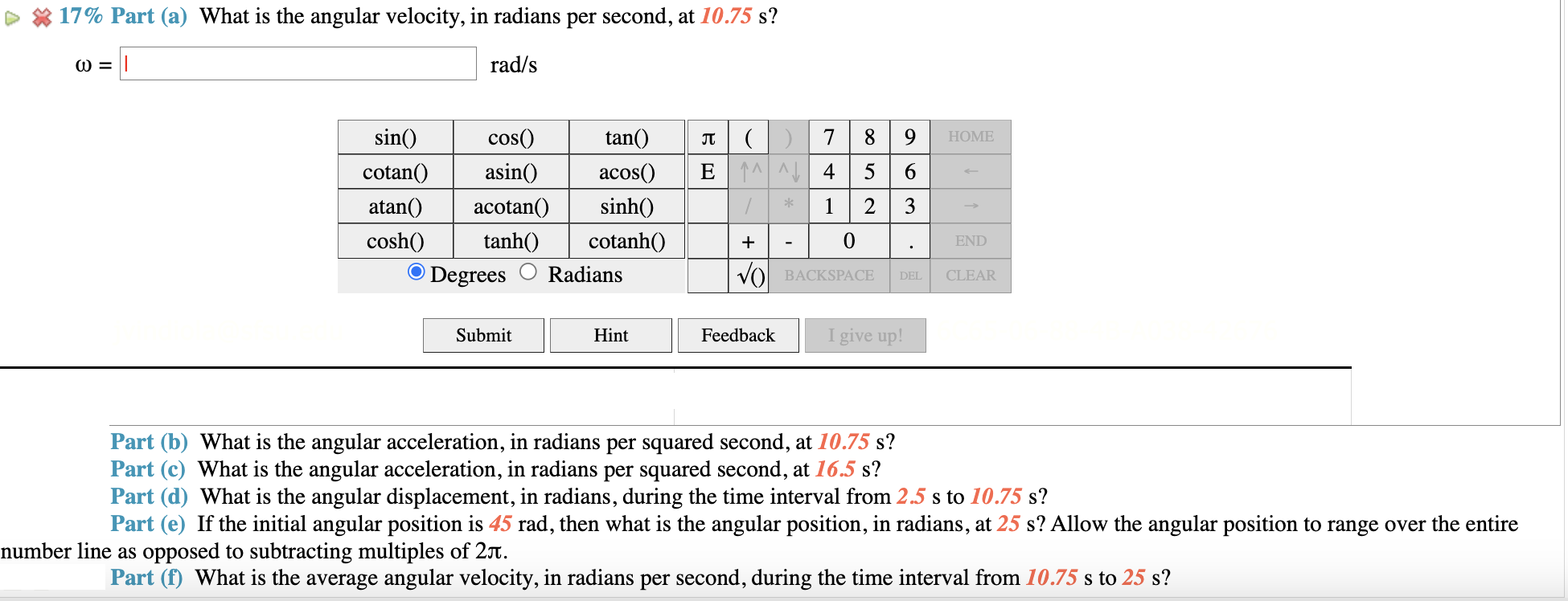 Solved A detailed graph of angular velocity versus time is | Chegg.com