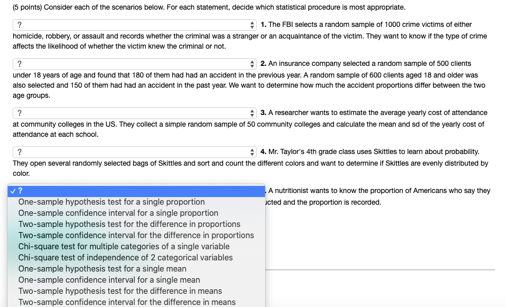 Solved (5 points) Consider each of the scenarios below. For