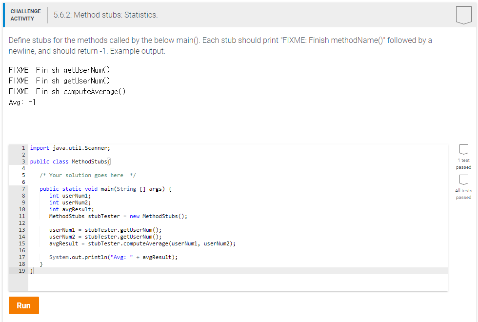 Solved CHALLENGE CA5.6.2 Method stubs Statistics Define