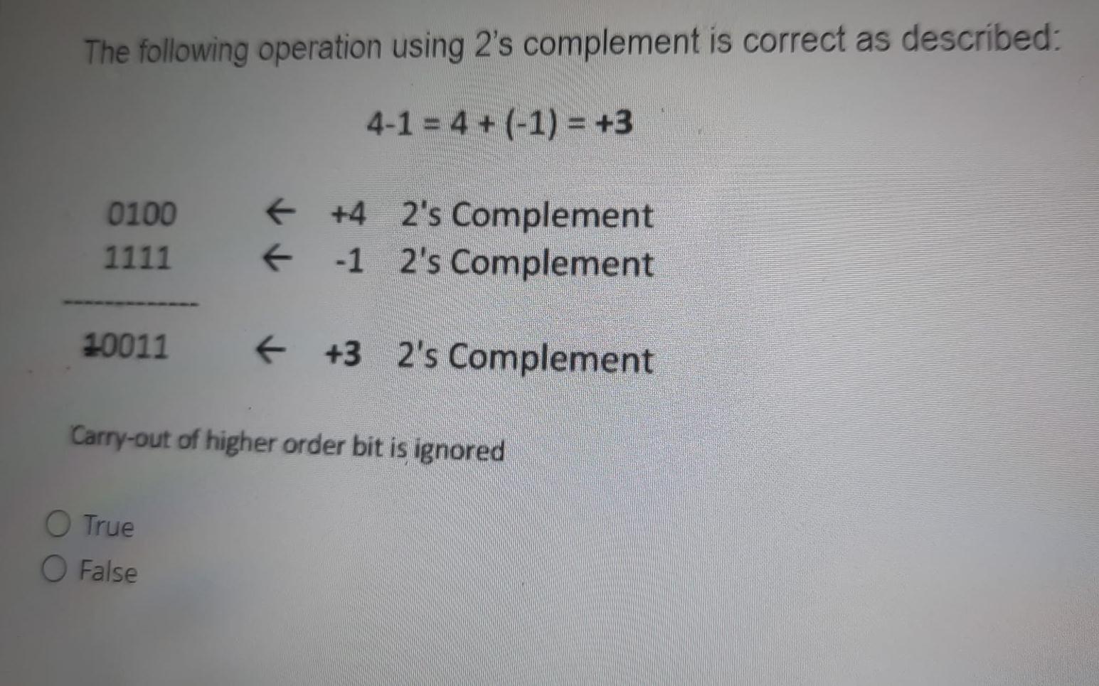 Solved The Following Operation Using 2's Complement Is | Chegg.com