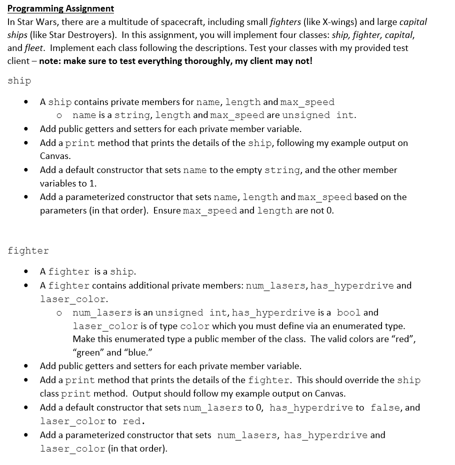 Programming Assignment In Star Wars, there are a | Chegg.com