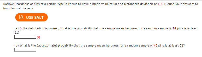 Solved Rockwell hardness of pins of a certain type is known | Chegg.com