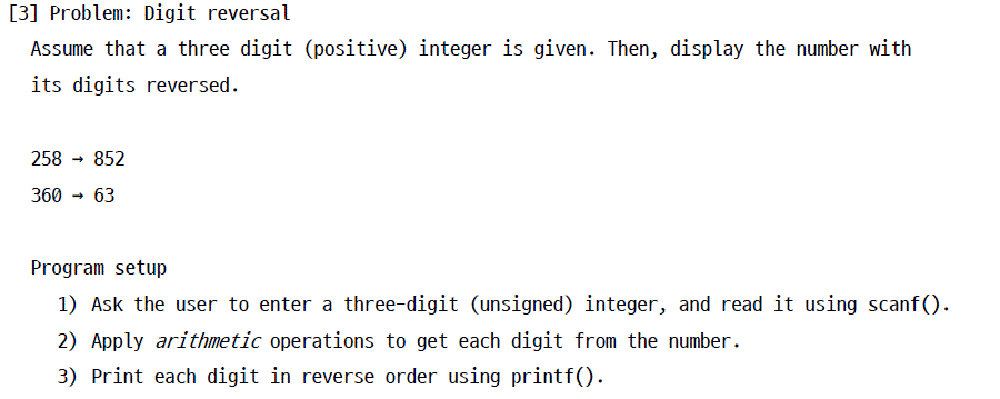 Solved [3] Problem: Digit reversal Assume that a three digit | Chegg.com