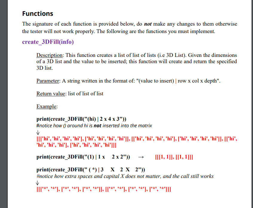 Functions The signature of each function is provided | Chegg.com