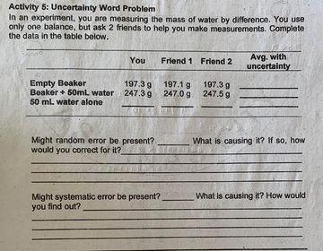 Solved Activity 5: Uncertainty Word Problem In an | Chegg.com