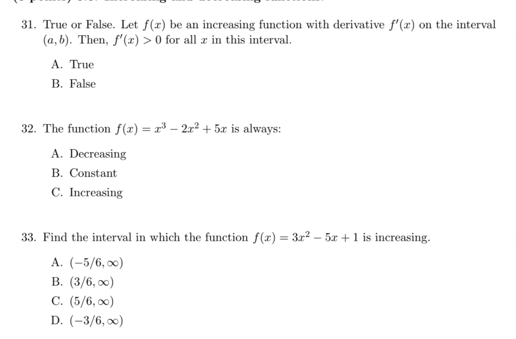 Solved 31. True or False. Let f(x) be an increasing function | Chegg.com