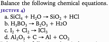 Solved Balance the following chemical equations. JECTIVE 4) | Chegg.com